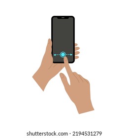 Smartphone in hand. Smartphone icon on white background illustration. Touch screen hand gestures. hands hold smartphones with empty screens phone concept. Modern Handphone Symbol. Touch screen gesture