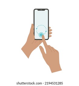 Smartphone in hand. Smartphone icon on white background illustration. Touch screen hand gestures. hands hold smartphones with empty screens phone concept. Modern Handphone Symbol. Touch screen gesture