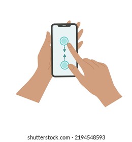 Smartphone in hand. Smartphone icon on white background illustration. Touch screen hand gestures. hands hold smartphones with empty screens phone concept. Modern Handphone Symbol. Touch screen gesture