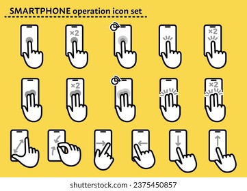 Smartphone and hand icon set with simple line drawing