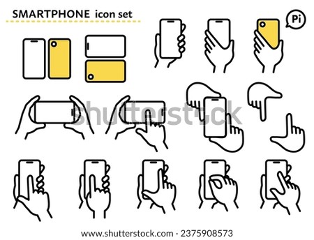 Smartphone and hand icon set with simple line drawing