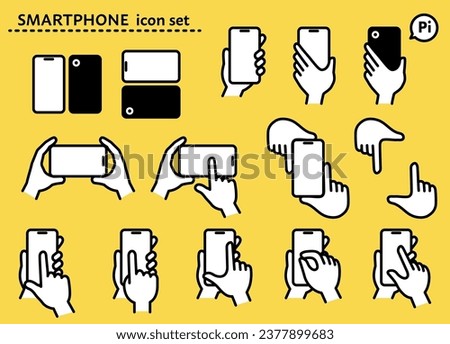 Smartphone and hand icon set with simple line drawing
