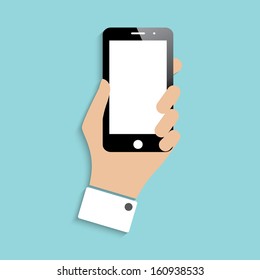 smartphone in hand. icon with shadow. vector illustration. eps10