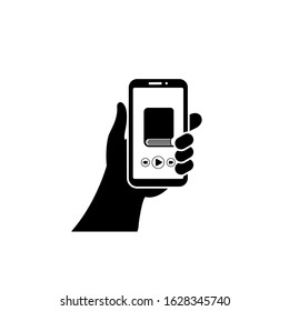 Smartphone in hand icon vector illustration isolated on white background. Listening audio book in phone