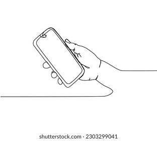 Smartphone in hand, Internet banking, bank app one line art. Continuous line drawing of bank, money, finance, financial, payment, data, savings, economic, wealth, credit