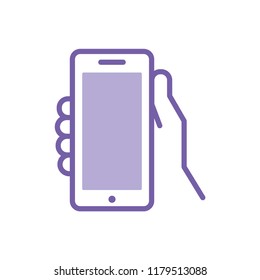 Smartphone in hand, linear vector illustration, isolated