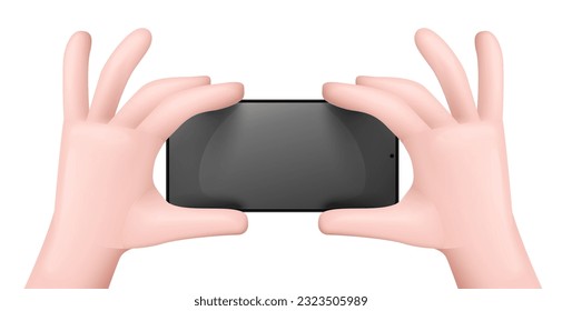 Smartphone in the hand making selfie. Mobile device smart phone template with turned off black screen display. Realistic of modern technologies and devices. Vector illustration
