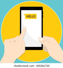 smartphone hand message hello vector