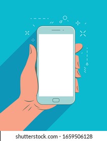 Smartphone in hand. Mobile app vector illustration