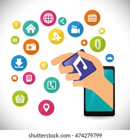 smartphone hand mobile apps application online icon set. Colorful and flat design. Vector illustration