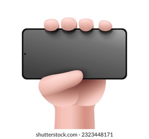Smartphone in the hand. Mobile device smart phone template with turned off black screen display. Realistic of modern technologies and devices. Isolated on. Vector illustration