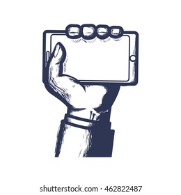 smartphone hand mobile gadget technology icon. Isolated and sketch illustration. Vector graphic