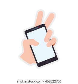 smartphone hand mobile gadget technology icon. Isolated and flat illustration. Vector graphic