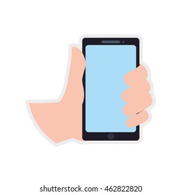 smartphone hand mobile gadget technology icon. Isolated and flat illustration. Vector graphic