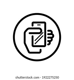 Smartphone in a hand. Mobile payment technology. Commerce outline icon in a circle. Vector illustration