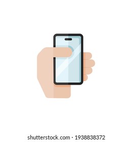 Smartphone in der Hand. Mobile Zahlungstechnologie. Flaches Farbsymbol. Handelsvektorgrafik