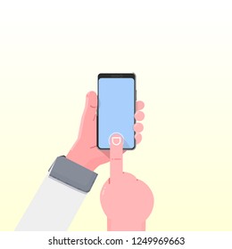 Smartphone hand. Modern flat illustration with smartphone hand on white background. Mobile phone. Smartphone icon vector illustration.