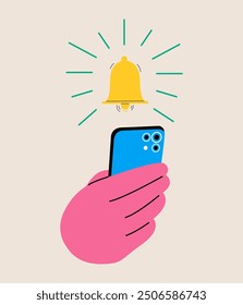 Smartphone in hand. Notification concept. Colorful vector illustration
