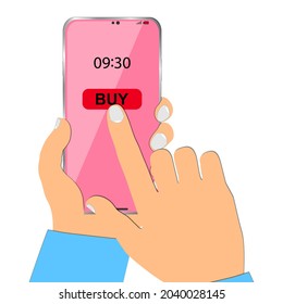 Smartphone in hand. Ordering goods online. Vector illustration.