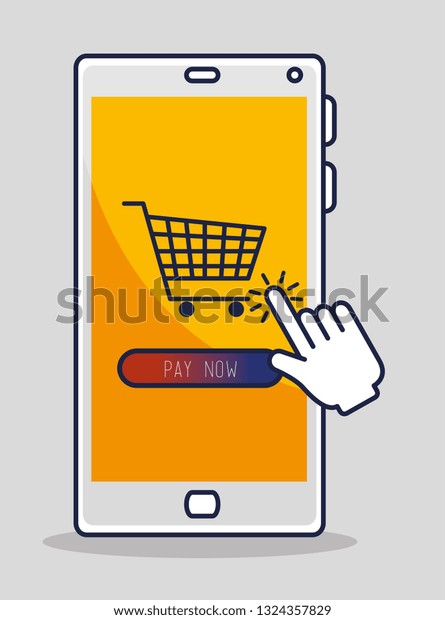 smartphone with hand pointer click cursor and\
shopping online