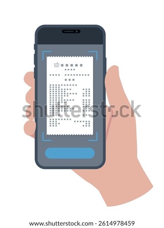 Smartphone in hand, scanning receipt,
