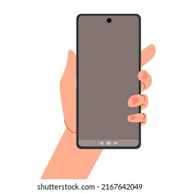 Smartphone in hand with the screen off.