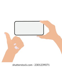 Smartphone en mano Mostrar pantalla y registro de subida, aislado en fondo blanco. Ilustración vectorial