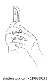 Smartphone in der Hand Ansicht Skizze Vektorgrafik.