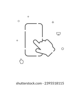 Smartphone with hand simple vector line icon. Symbol, pictogram, sign isolated on white background. Editable stroke. Adjust line weight.