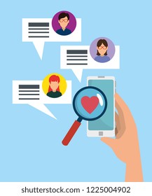 smartphone in the hand with social chat bubbles