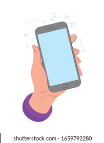 Smartphone in hand template for web and mobile applications. Vector illustration