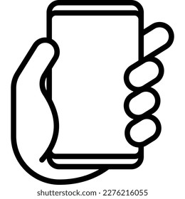 Icono de línea delgada de Smartphone en mano. Ilustración vectorial moderna.