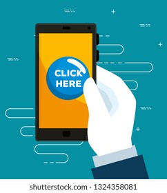 smartphone in the hand and touch mouse cursor