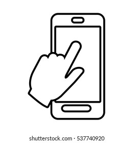 smartphone hand touch payment digital line vector illustration eps 10