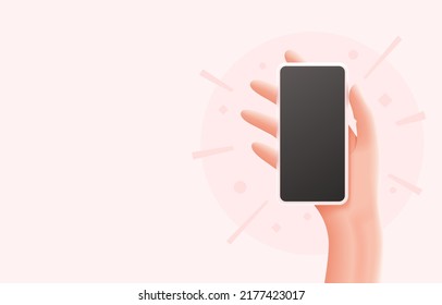 smartphone en mano, pantalla táctil, banner web. Ilustración del vector