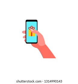 Smartphone in hand. Vector illustration