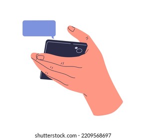 Smartphone in hand. Vector illustration.