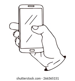 Smartphone in hand. Vector illustration, icon, element for design.