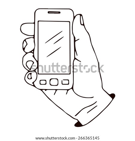 Smartphone in hand. Vector illustration, icon, element for design.