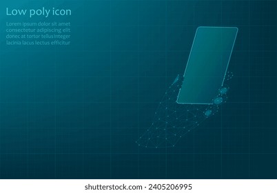 Smartphone en ilustración vectorial de mano. Ilustración vectorial de un smartphone en mano sobre un fondo azul oscuro.
