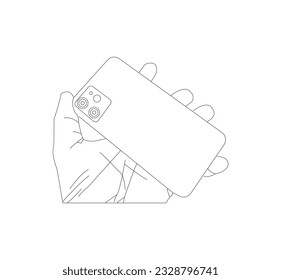 Smartphone con mano, Vector line art, eps10.