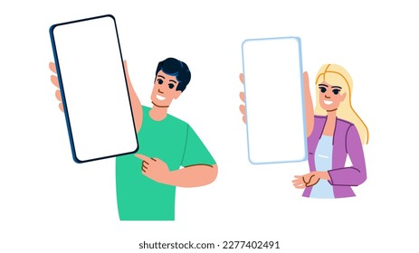 smartphone in hand vector. phone cellphone, screen device, blank business, touch digital smartphone in hand character. people flat cartoon illustration