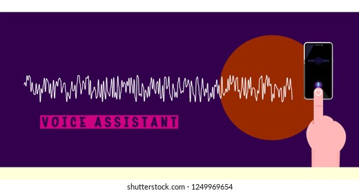 Smartphone hand voice assistant. Modern flat illustration with smartphone hand on white background. Mobile phone. Smartphone icon vector illustration.