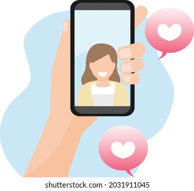 smartphone and hand woman love like