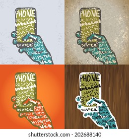 Smartphone with Hands Graphic Design. Typographic Elements for Illustrations.