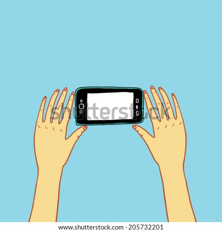 Smartphone in hands on a blue background.