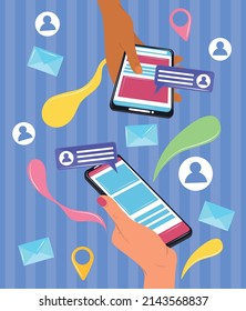 smartphone in hands sending messages