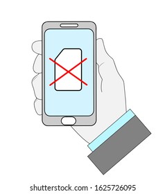 smartphone in hands. There is no card for communication. flat design. vector illustration.