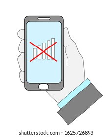 smartphone in hands. There is no network for communication. flat design. vector illustration.