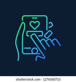 Smartphone in hands vector colorful modern icon or symbol in outline style on dark background